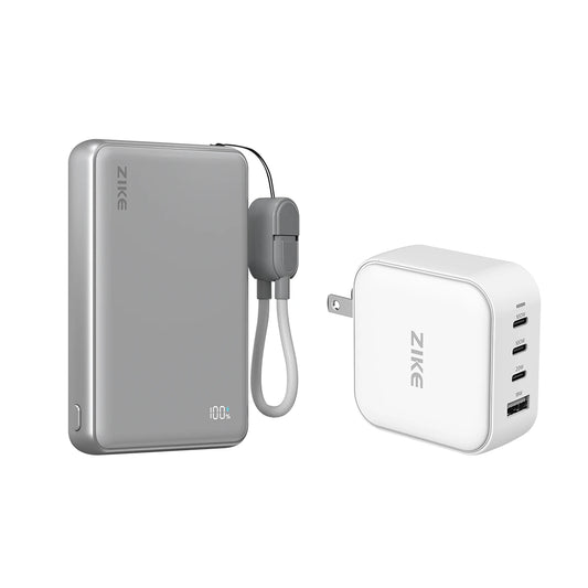 (Ensemble groupé) Banque d'alimentation ZIKE Z1052 à semi-conducteurs Qi2 15W 10000mAh + Chargeur GaN 100W à 4 ports