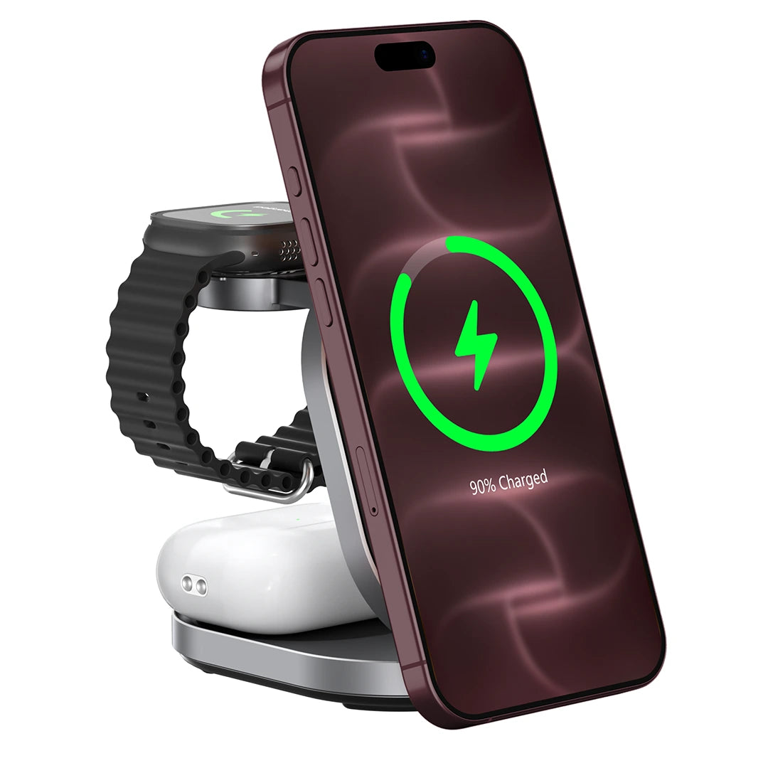 ZIKE Z855 3‑in‑1 Qi2 Magnetic Foldable Wireless Charger – 15W Fast Charging for iPhone & More