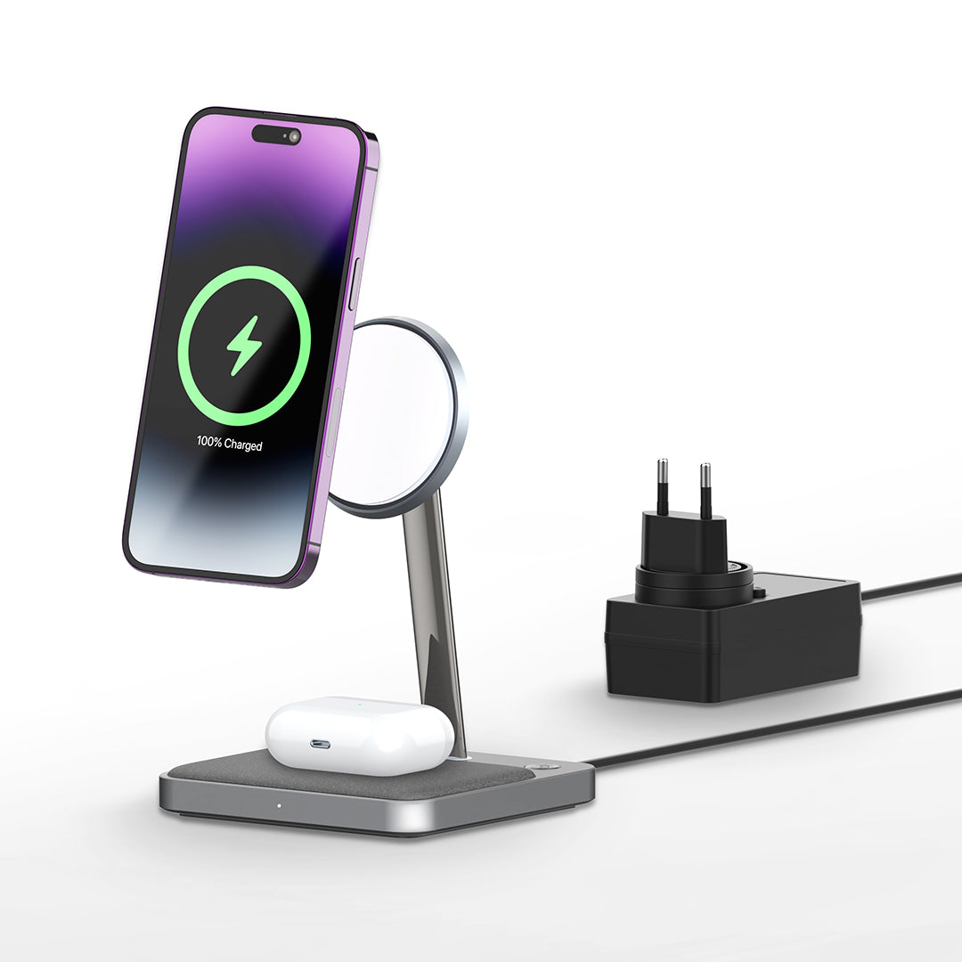 Zike UK Plug 2-in-1 MagSafe Wireless Charger Equipped with Air Duct Cooling System